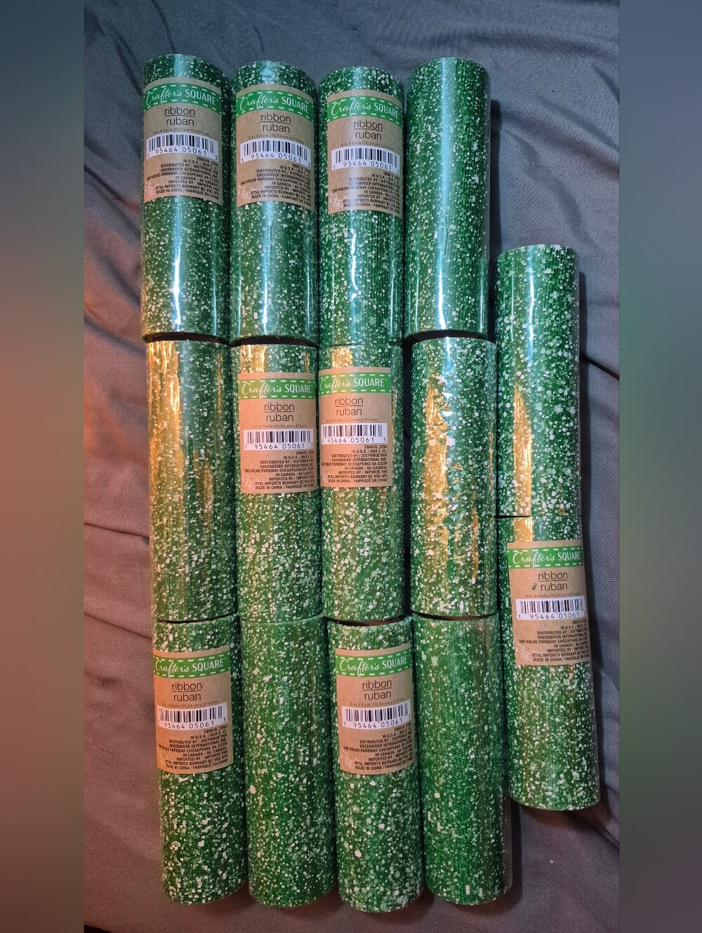Crafter's Square Green Sparkle Mesh Ribbon 6in x 3yds Lot of 14 Rolls

